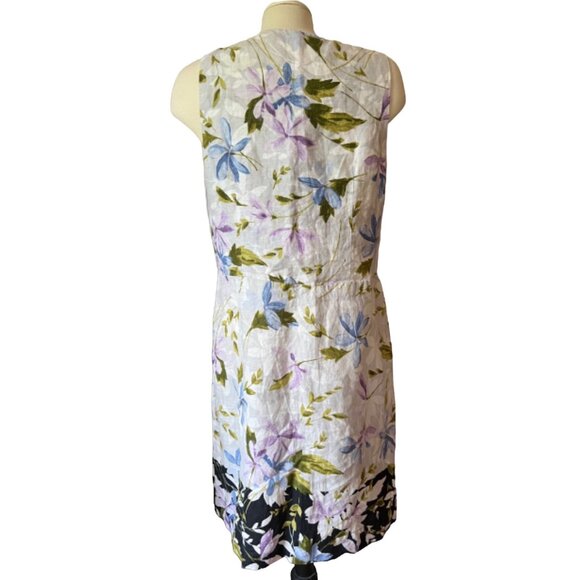 J. Jill Linen Floral Print Midi Dress Sz M Womens Summer Blue White Purple Sheat - Picture 11 of 15